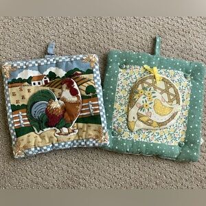 Vintage Pot Holders Rooster Goose Cottagecore